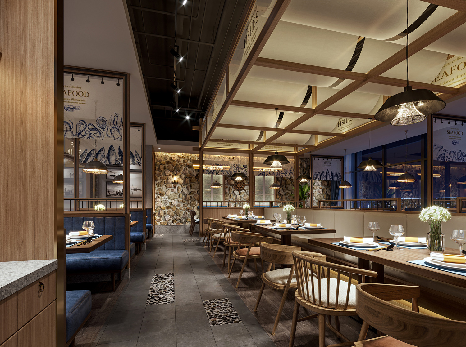 铁定鲜海鲜餐厅设计-餐饮空间设计-餐厅设计公司 - 杭州品尚文化艺术策划有限公司